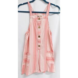 Roxy Girls Pink Stripe Teen Tween Cotton Overall Short Jumpsuit Summer Romper 12